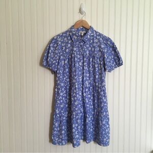 Derek Heart blue white floral print puff sleeve dress juniors size large NWT